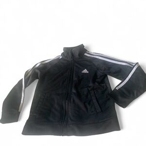 💕 adidas three stripe Black  zip up Jacket kid size 7 unisex school